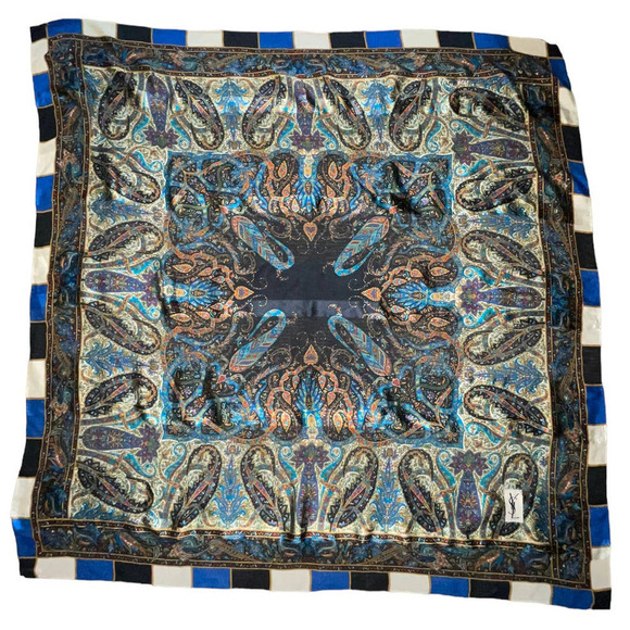 Yves Saint Laurent YSL Large 100% Silk Paisley Print Scarf Shawl Babushka - Picture 1 of 16